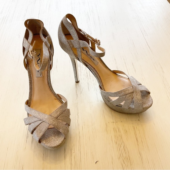 Nina Strappy Stiletto Platform Heels Silver Glitter size 8 - Picture 3 of 5